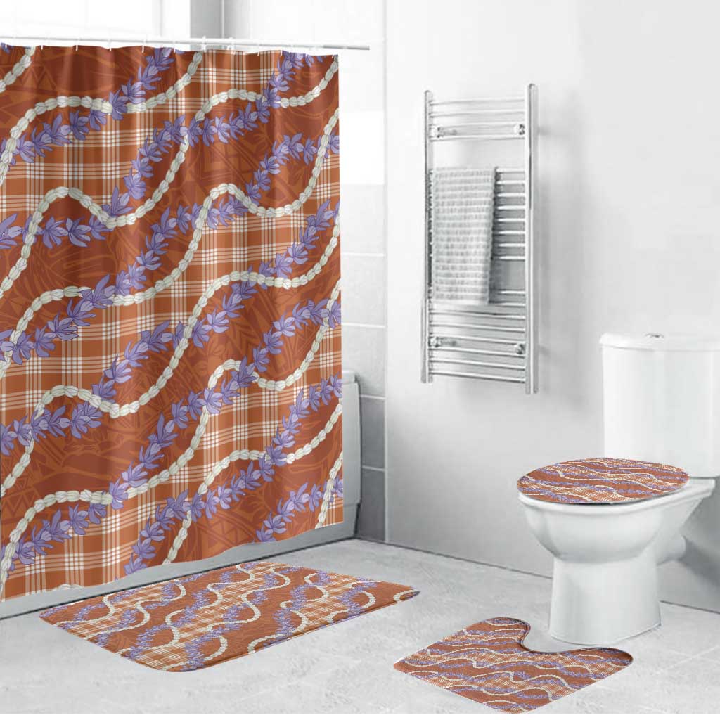Orange Hawaii Palaka Honohono Pikake Bathroom Set Hawaiian Orchid Lei Polynesian Pattern LT14 Bathroom Set (4 pcs) Orange - Polynesian Pride