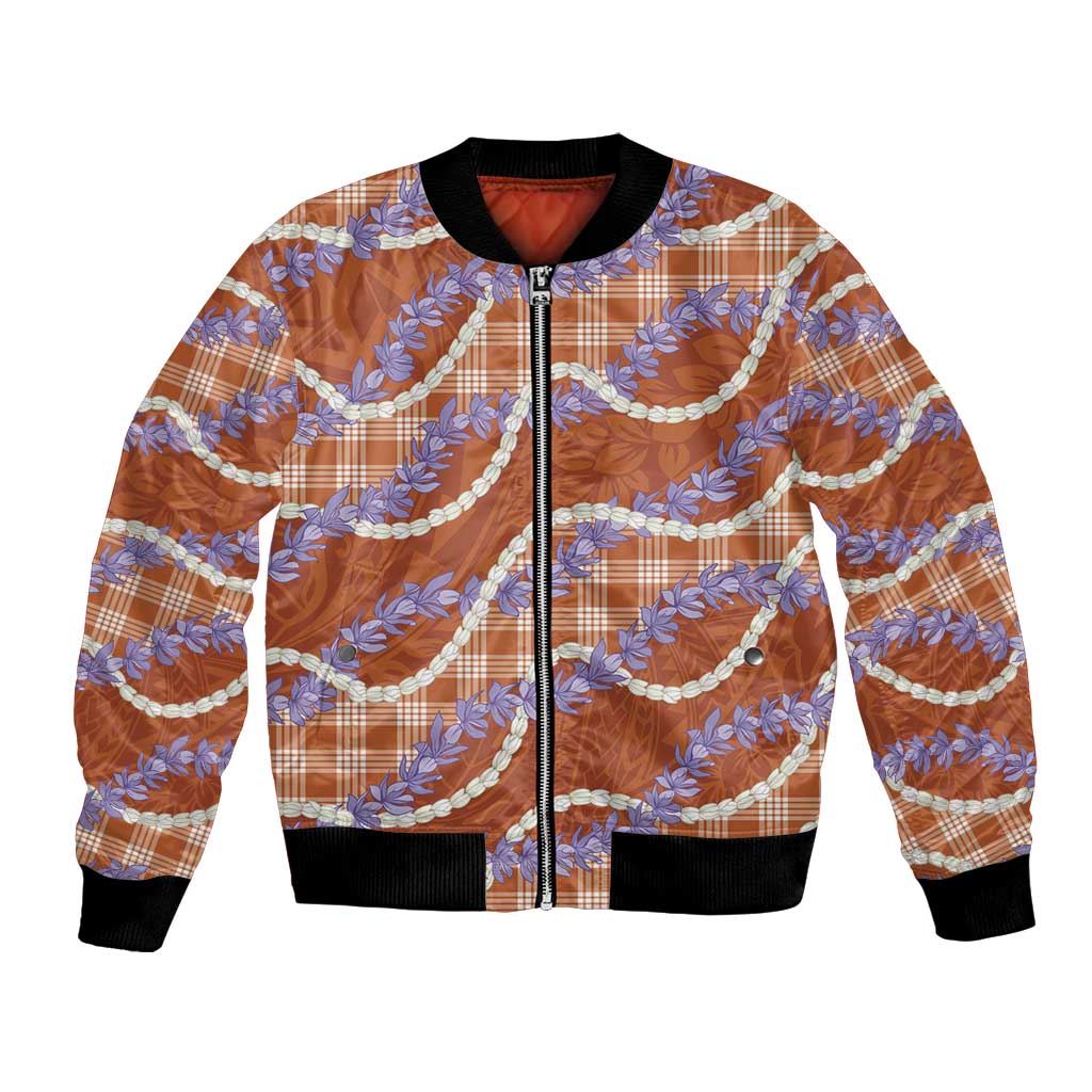 Orange Hawaii Palaka Honohono Pikake Bomber Jacket Hawaiian Orchid Lei Polynesian Pattern LT14 Unisex Orange - Polynesian Pride