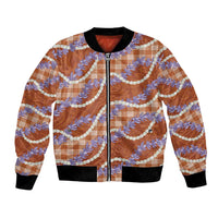 Orange Hawaii Palaka Honohono Pikake Bomber Jacket Hawaiian Orchid Lei Polynesian Pattern LT14 Unisex Orange - Polynesian Pride