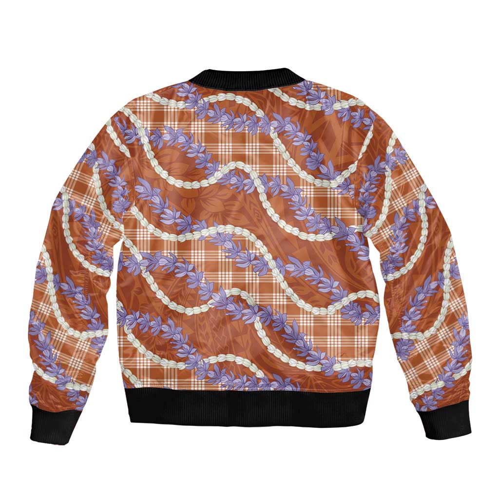 Orange Hawaii Palaka Honohono Pikake Bomber Jacket Hawaiian Orchid Lei Polynesian Pattern LT14 - Polynesian Pride