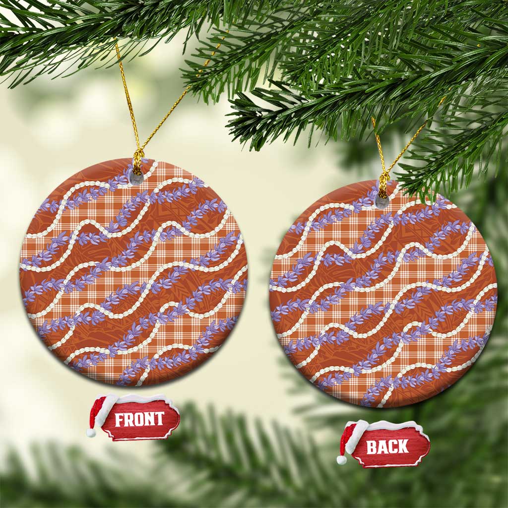 Orange Hawaii Palaka Honohono Pikake Ceramic Ornament Hawaiian Orchid Lei Polynesian Pattern LT14 Circle Orange - Polynesian Pride