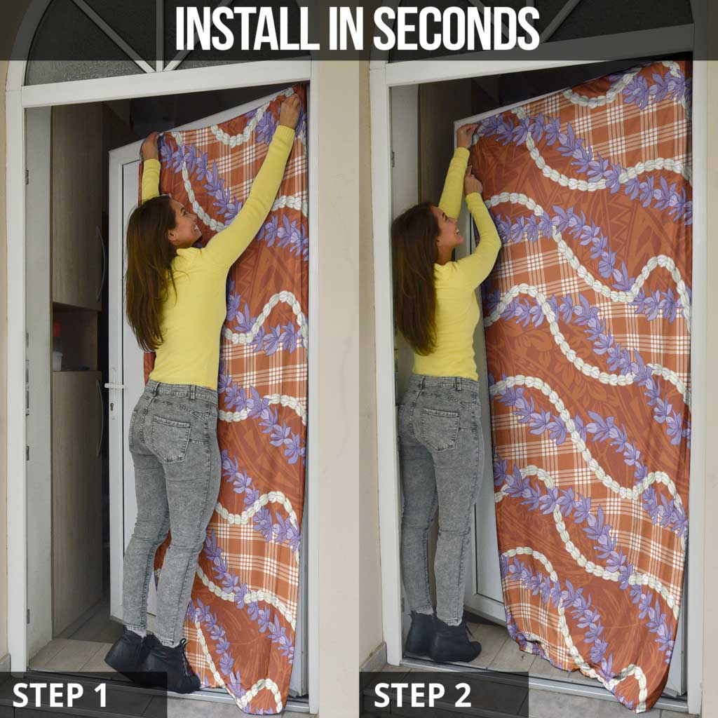 Orange Hawaii Palaka Honohono Pikake Door Cover Hawaiian Orchid Lei Polynesian Pattern LT14 - Polynesian Pride