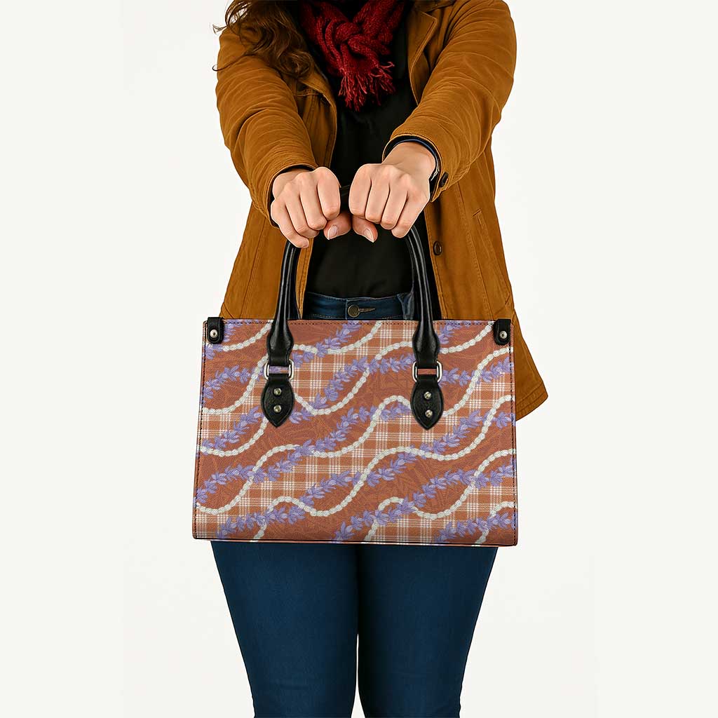 Orange Hawaii Palaka Honohono Pikake Leather Bag Hawaiian Orchid Lei Polynesian Pattern LT14 - Polynesian Pride