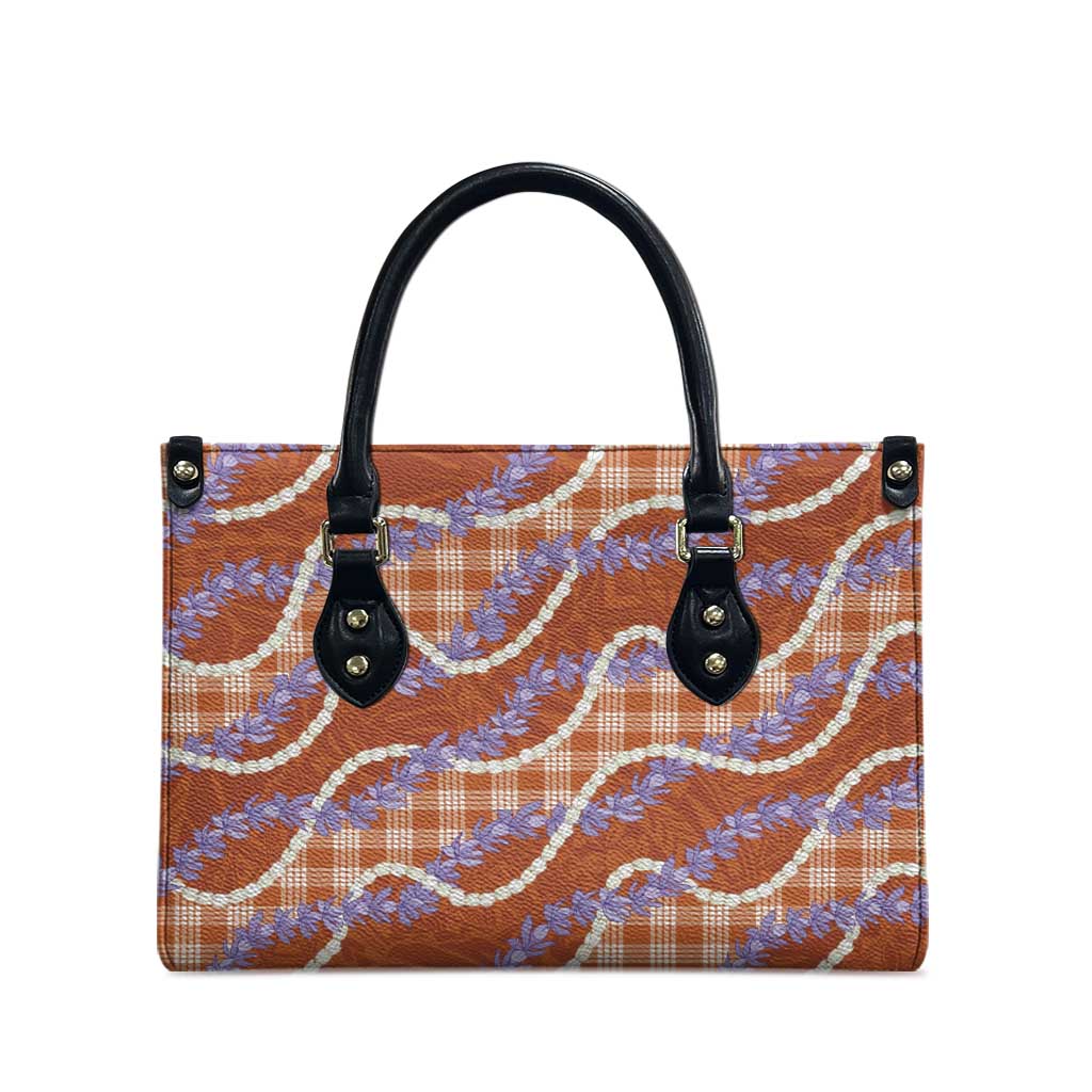 Orange Hawaii Palaka Honohono Pikake Leather Bag Hawaiian Orchid Lei Polynesian Pattern LT14 - Polynesian Pride
