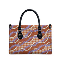 Orange Hawaii Palaka Honohono Pikake Leather Bag Hawaiian Orchid Lei Polynesian Pattern LT14 - Polynesian Pride