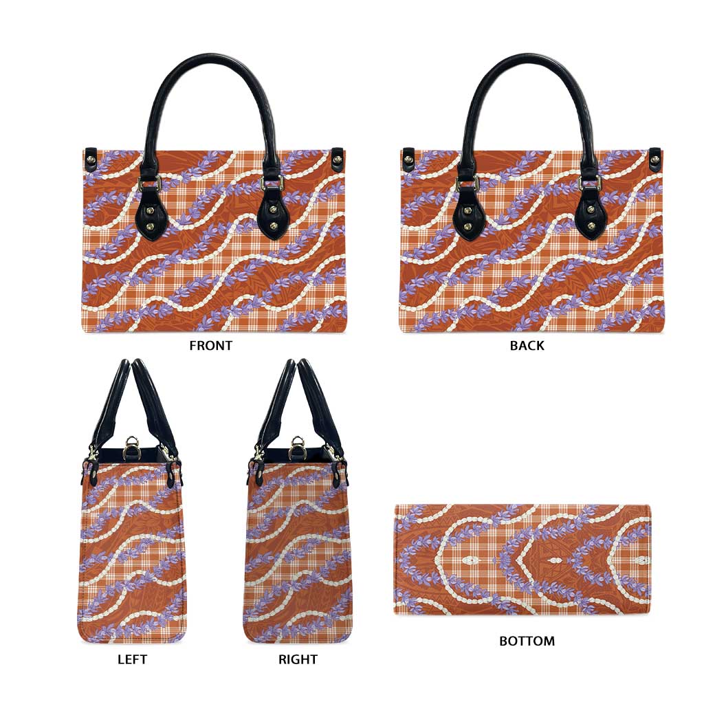 Orange Hawaii Palaka Honohono Pikake Leather Bag Hawaiian Orchid Lei Polynesian Pattern LT14 - Polynesian Pride