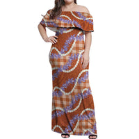 Orange Hawaii Palaka Honohono Pikake Off Shoulder Maxi Dress Hawaiian Orchid Lei Polynesian Pattern LT14 Women Orange - Polynesian Pride
