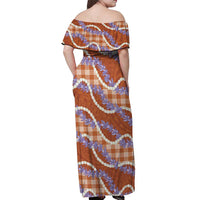 Orange Hawaii Palaka Honohono Pikake Off Shoulder Maxi Dress Hawaiian Orchid Lei Polynesian Pattern LT14 - Polynesian Pride