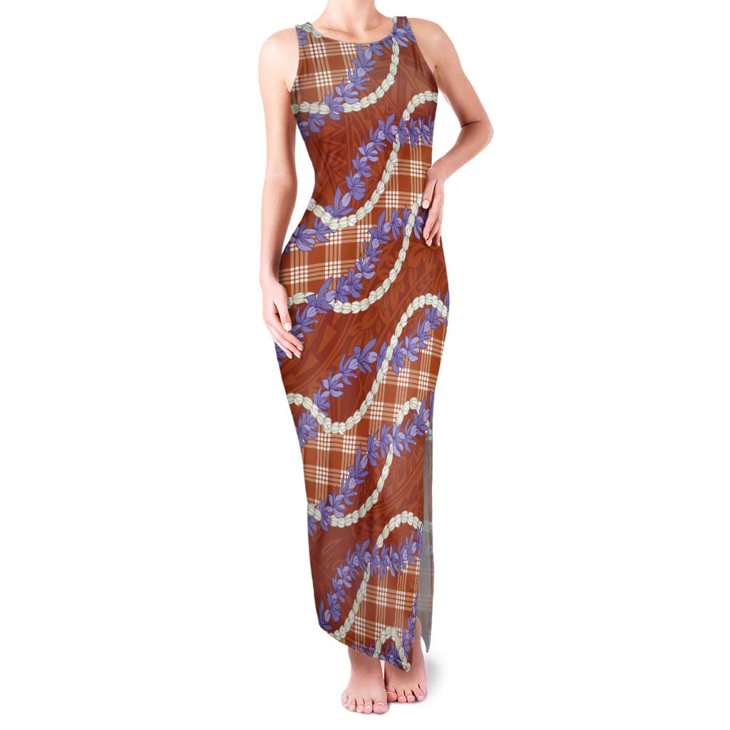 Orange Hawaii Palaka Honohono Pikake Tank Maxi Dress Hawaiian Orchid Lei Polynesian Pattern LT14 Women Orange - Polynesian Pride