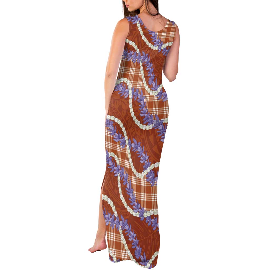 Orange Hawaii Palaka Honohono Pikake Tank Maxi Dress Hawaiian Orchid Lei Polynesian Pattern LT14 - Polynesian Pride