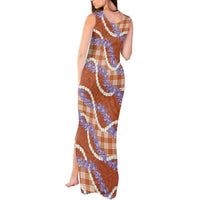 Orange Hawaii Palaka Honohono Pikake Tank Maxi Dress Hawaiian Orchid Lei Polynesian Pattern LT14 - Polynesian Pride