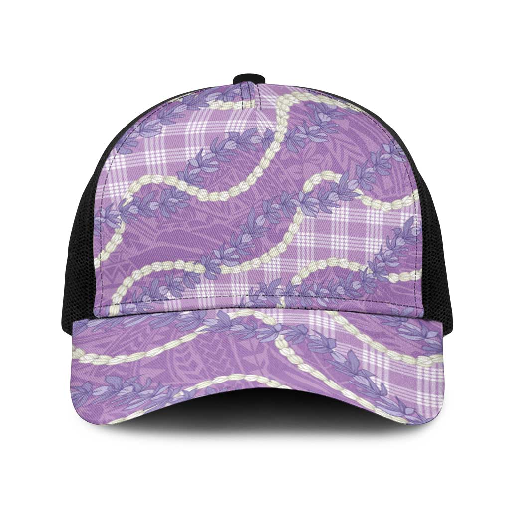 Purple Hawaii Palaka Honohono Pikake Baseball Net Cap Hawaiian Orchid Lei Polynesian Pattern LT14 One Size Black Purple - Polynesian Pride