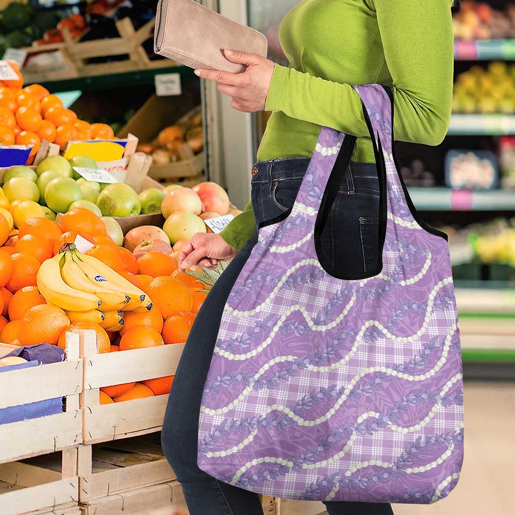 Purple Hawaii Palaka Honohono Pikake Grocery Bag Hawaiian Orchid Lei Polynesian Pattern LT14 - Polynesian Pride