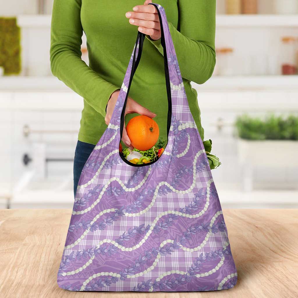 Purple Hawaii Palaka Honohono Pikake Grocery Bag Hawaiian Orchid Lei Polynesian Pattern LT14 - Polynesian Pride