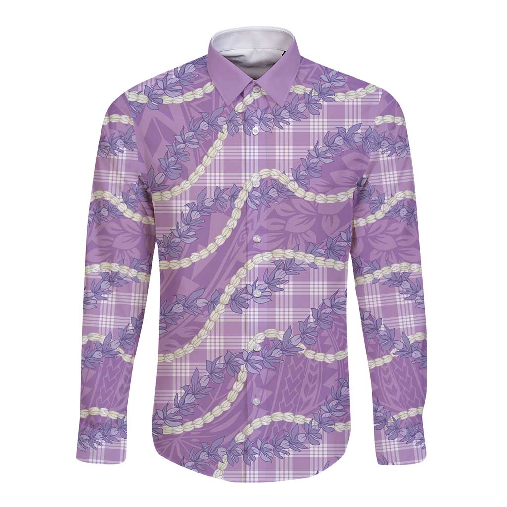 Purple Hawaii Palaka Honohono Pikake Long Sleeve Button Shirt Hawaiian Orchid Lei Polynesian Pattern LT14 Unisex Purple - Polynesian Pride