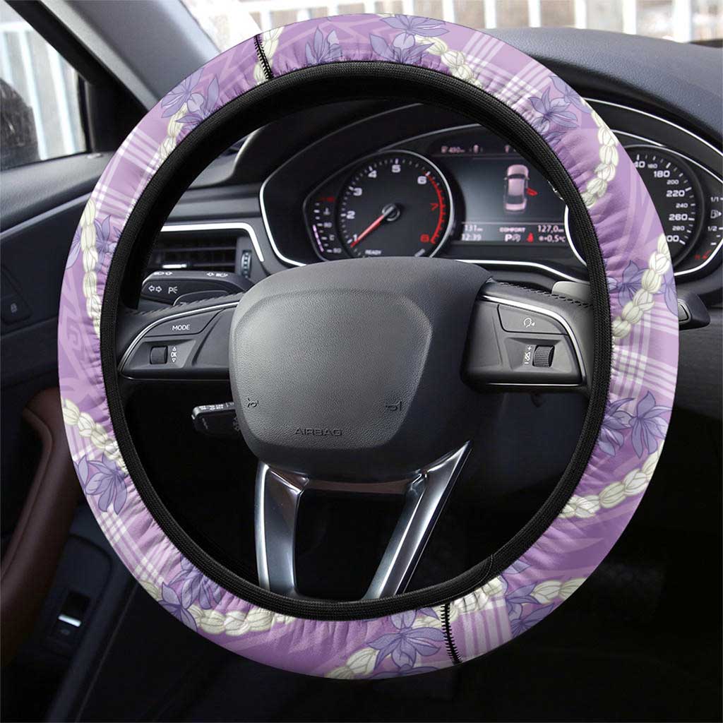 Purple Hawaii Palaka Honohono Pikake Steering Wheel Cover Hawaiian Orchid Lei Polynesian Pattern LT14 - Polynesian Pride