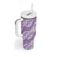 Purple Hawaii Palaka Honohono Pikake Tumbler With Handle Hawaiian Orchid Lei Polynesian Pattern LT14 - Polynesian Pride