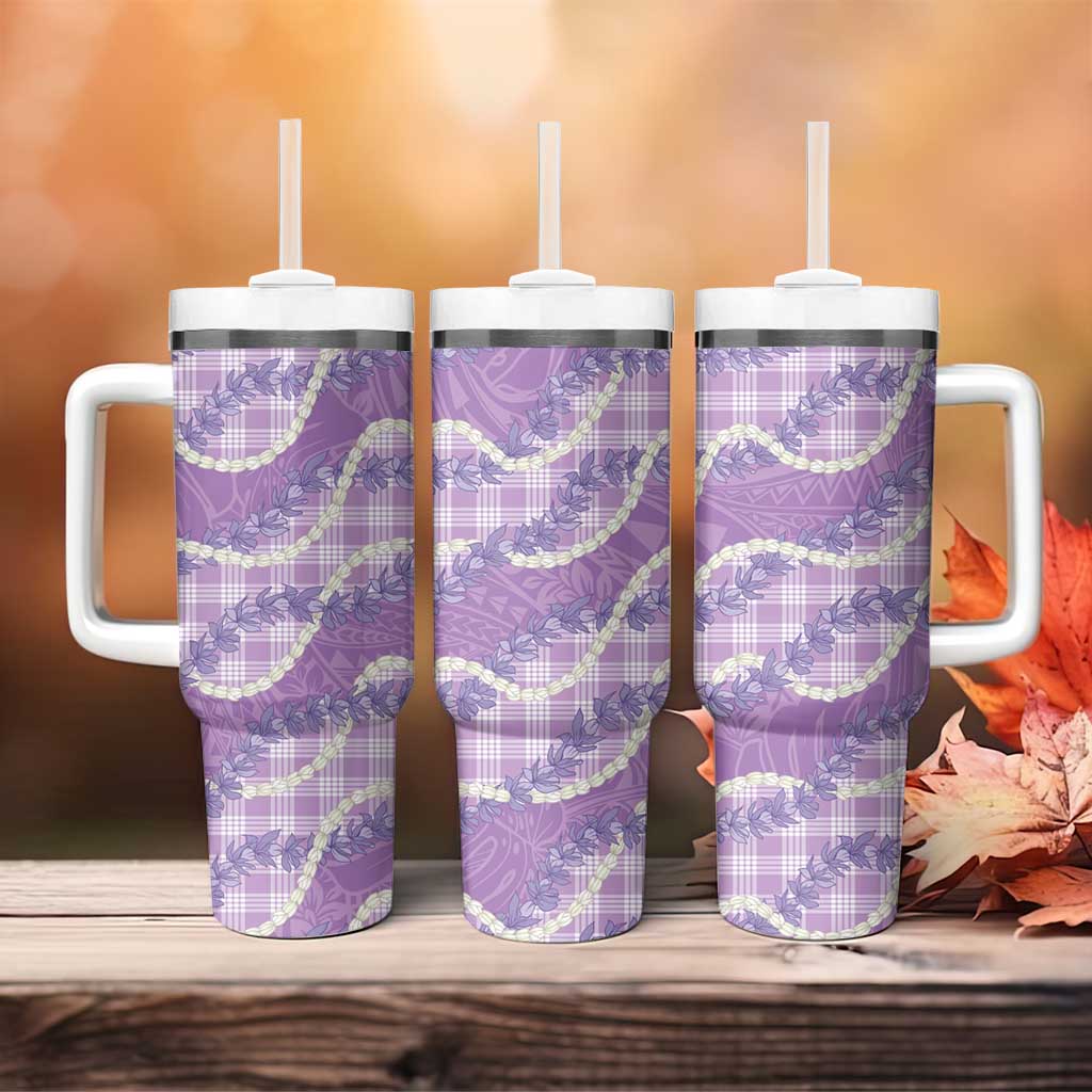 Purple Hawaii Palaka Honohono Pikake Tumbler With Handle Hawaiian Orchid Lei Polynesian Pattern LT14 - Polynesian Pride