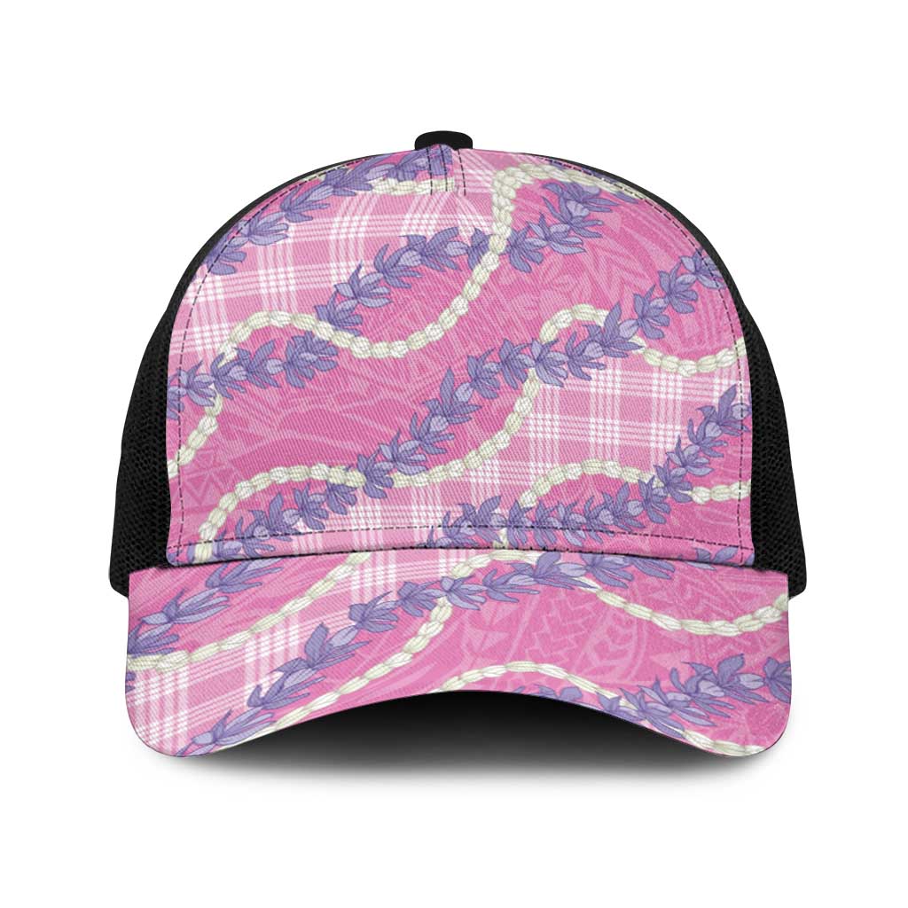 Pink Hawaii Palaka Honohono Pikake Baseball Net Cap Hawaiian Orchid Lei Polynesian Pattern LT14 One Size Black Pink - Polynesian Pride