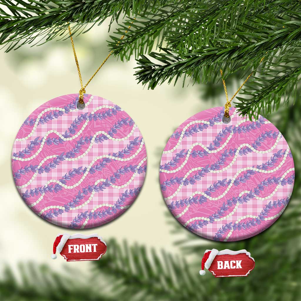 Pink Hawaii Palaka Honohono Pikake Ceramic Ornament Hawaiian Orchid Lei Polynesian Pattern LT14 Circle Pink - Polynesian Pride