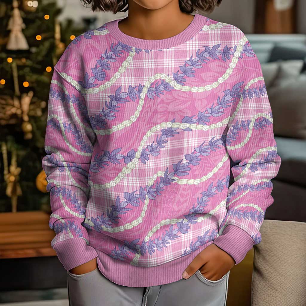 Pink Hawaii Palaka Honohono Pikake Kid Ugly Christmas Sweater Hawaiian Orchid Lei Polynesian Pattern LT14 - Polynesian Pride