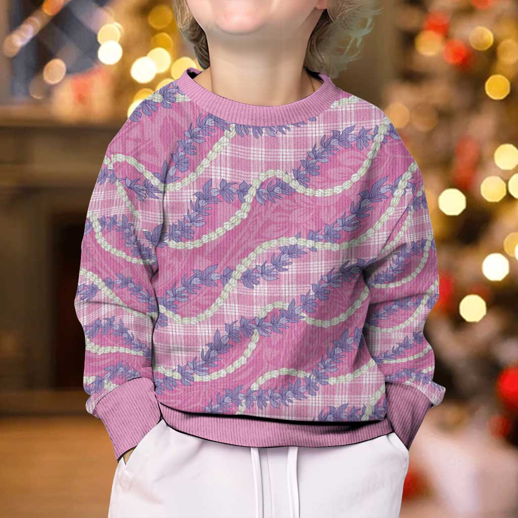 Pink Hawaii Palaka Honohono Pikake Kid Ugly Christmas Sweater Hawaiian Orchid Lei Polynesian Pattern LT14 - Polynesian Pride