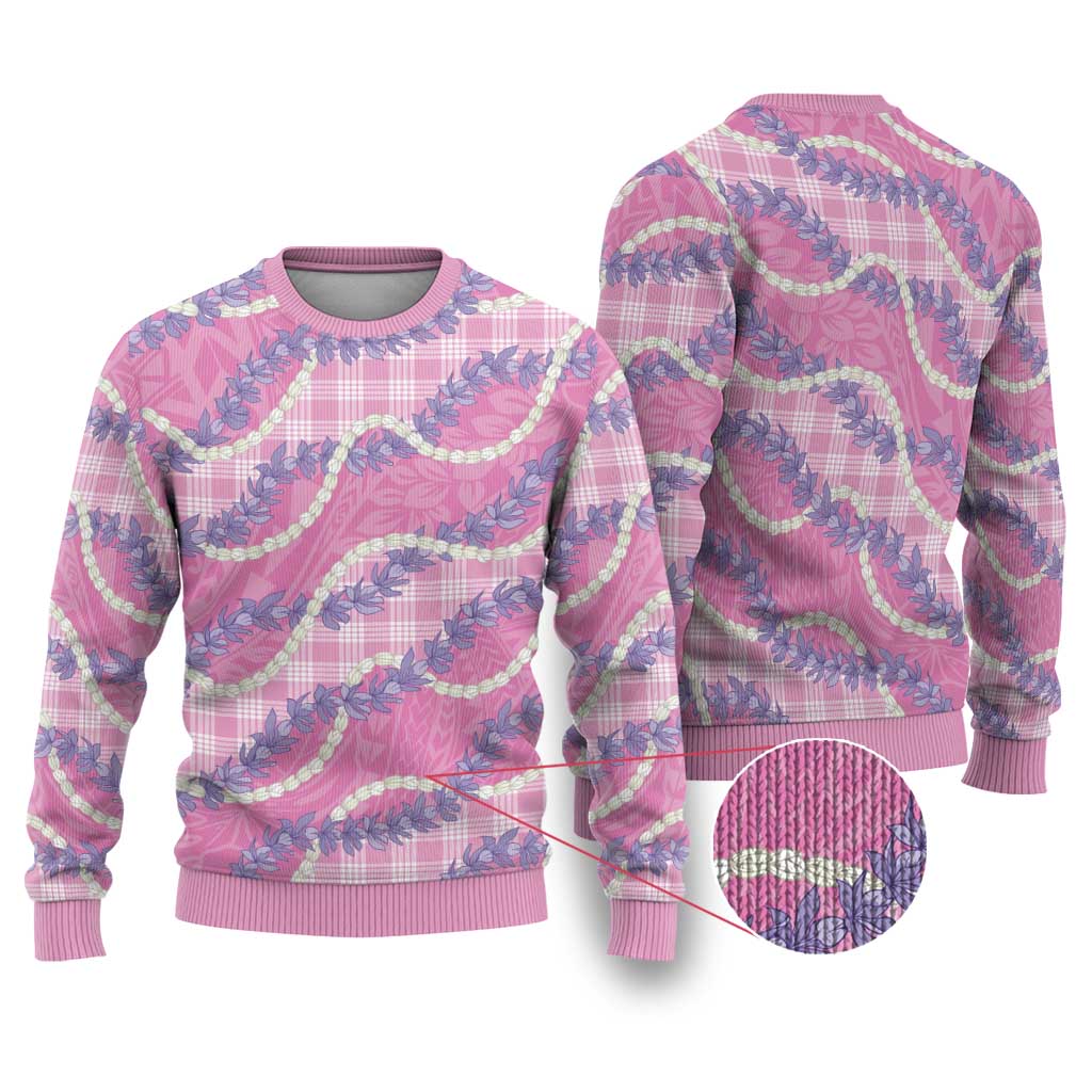 Pink Hawaii Palaka Honohono Pikake Ugly Christmas Sweater Hawaiian Orchid Lei Polynesian Pattern LT14 Pink - Polynesian Pride