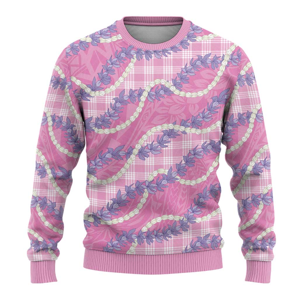 Pink Hawaii Palaka Honohono Pikake Ugly Christmas Sweater Hawaiian Orchid Lei Polynesian Pattern LT14 - Polynesian Pride