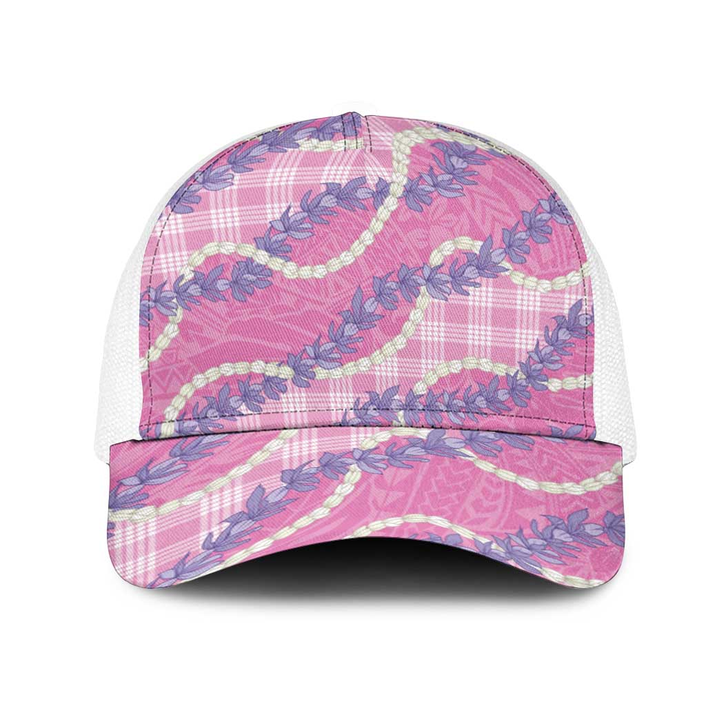 Pink Hawaii Palaka Honohono Pikake Mesh Trucker Cap Hawaiian Orchid Lei Polynesian Pattern LT14 One Size White Pink - Polynesian Pride