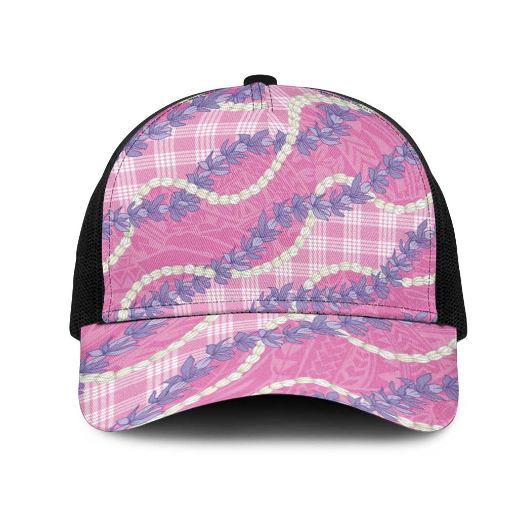 Pink Hawaii Palaka Honohono Pikake Mesh Trucker Cap Hawaiian Orchid Lei Polynesian Pattern LT14 One Size Black Pink - Polynesian Pride