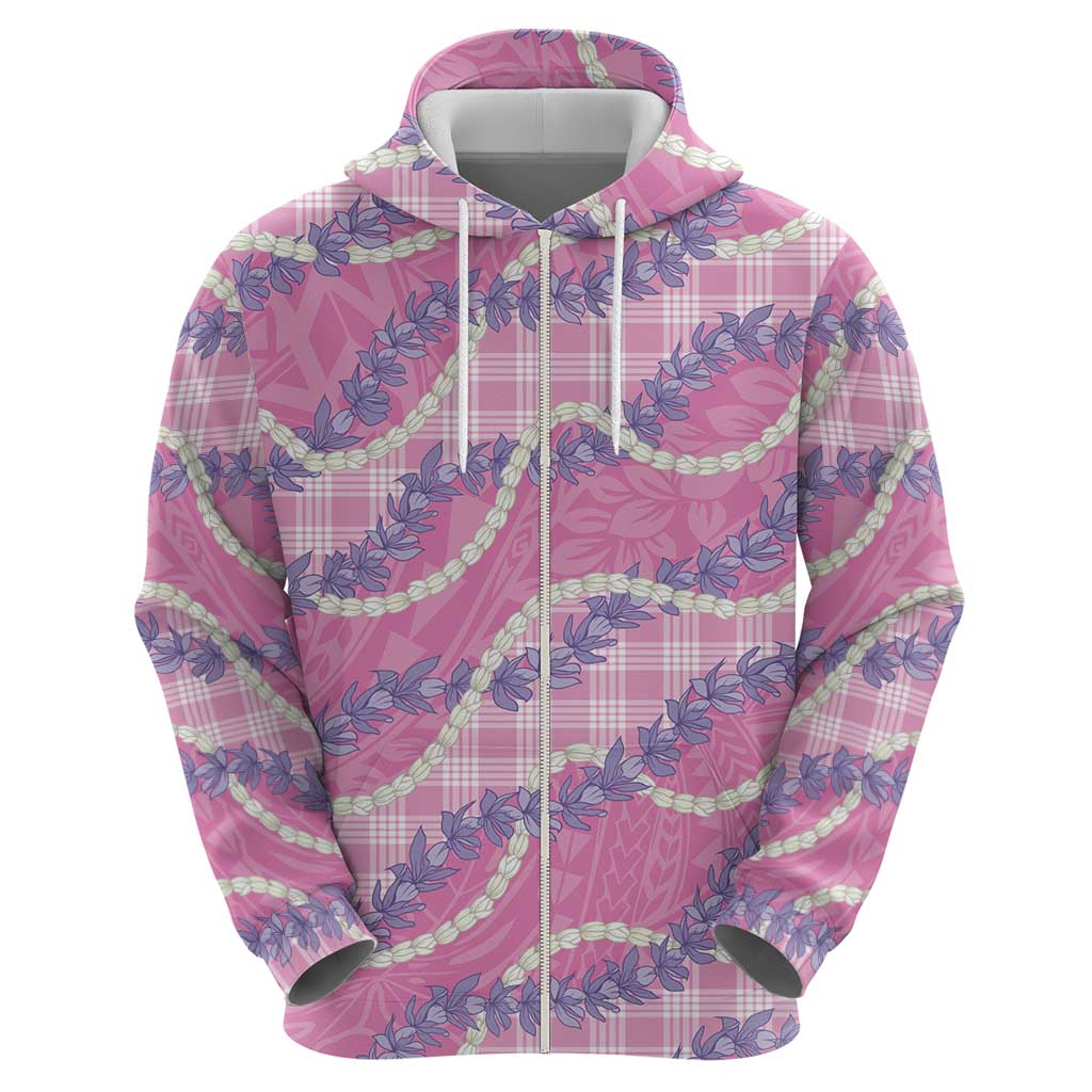Pink Hawaii Palaka Honohono Pikake Zip Hoodie Hawaiian Orchid Lei Polynesian Pattern LT14 - Polynesian Pride