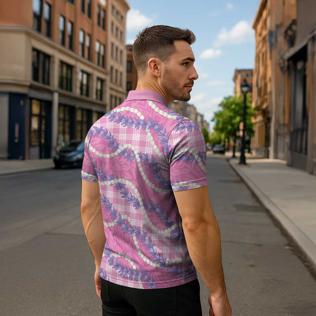 Pink Hawaii Palaka Honohono Pikake Zipper Polo Shirt Hawaiian Orchid Lei Polynesian Pattern LT14 - Polynesian Pride