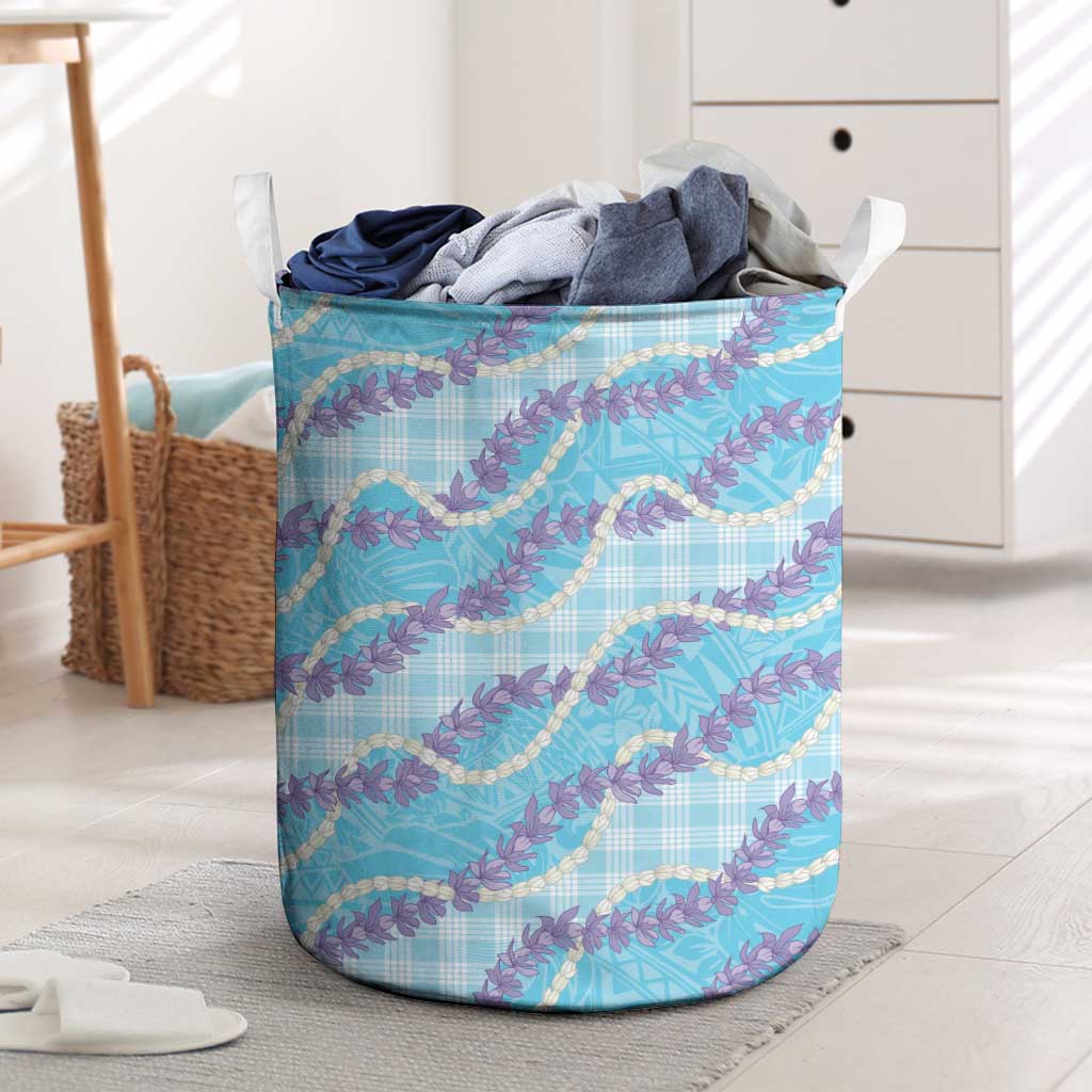 Blue Hawaii Palaka Honohono Pikake Laundry Basket Hawaiian Orchid Lei Polynesian Pattern LT14 Blue - Polynesian Pride