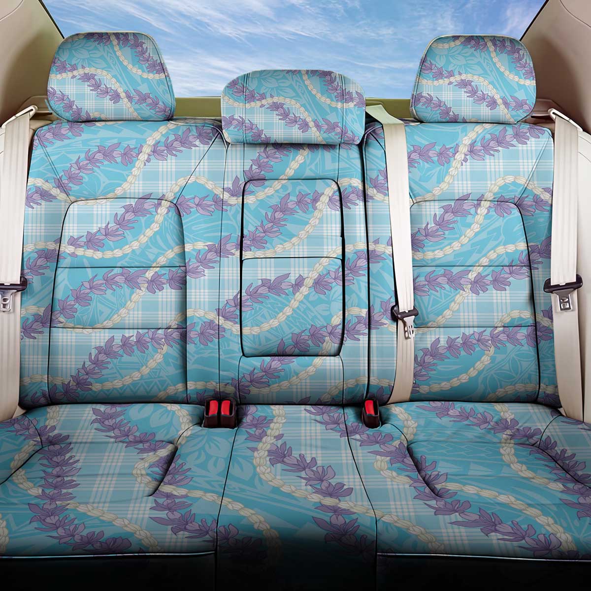 Blue Hawaii Palaka Honohono Pikake Back Car Seat Cover Hawaiian Orchid Lei Polynesian Pattern LT14 One Size Blue - Polynesian Pride