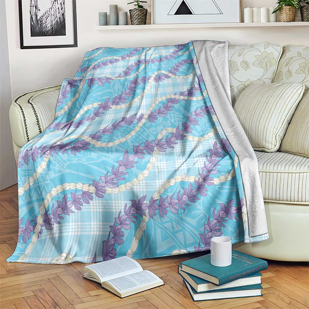 Blue Hawaii Palaka Honohono Pikake Blanket Hawaiian Orchid Lei Polynesian Pattern LT14 Blue - Polynesian Pride