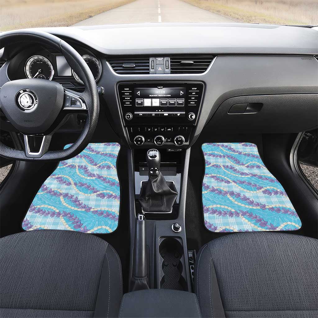 Blue Hawaii Palaka Honohono Pikake Car Mats Hawaiian Orchid Lei Polynesian Pattern LT14 Set 2pcs - Front Blue - Polynesian Pride