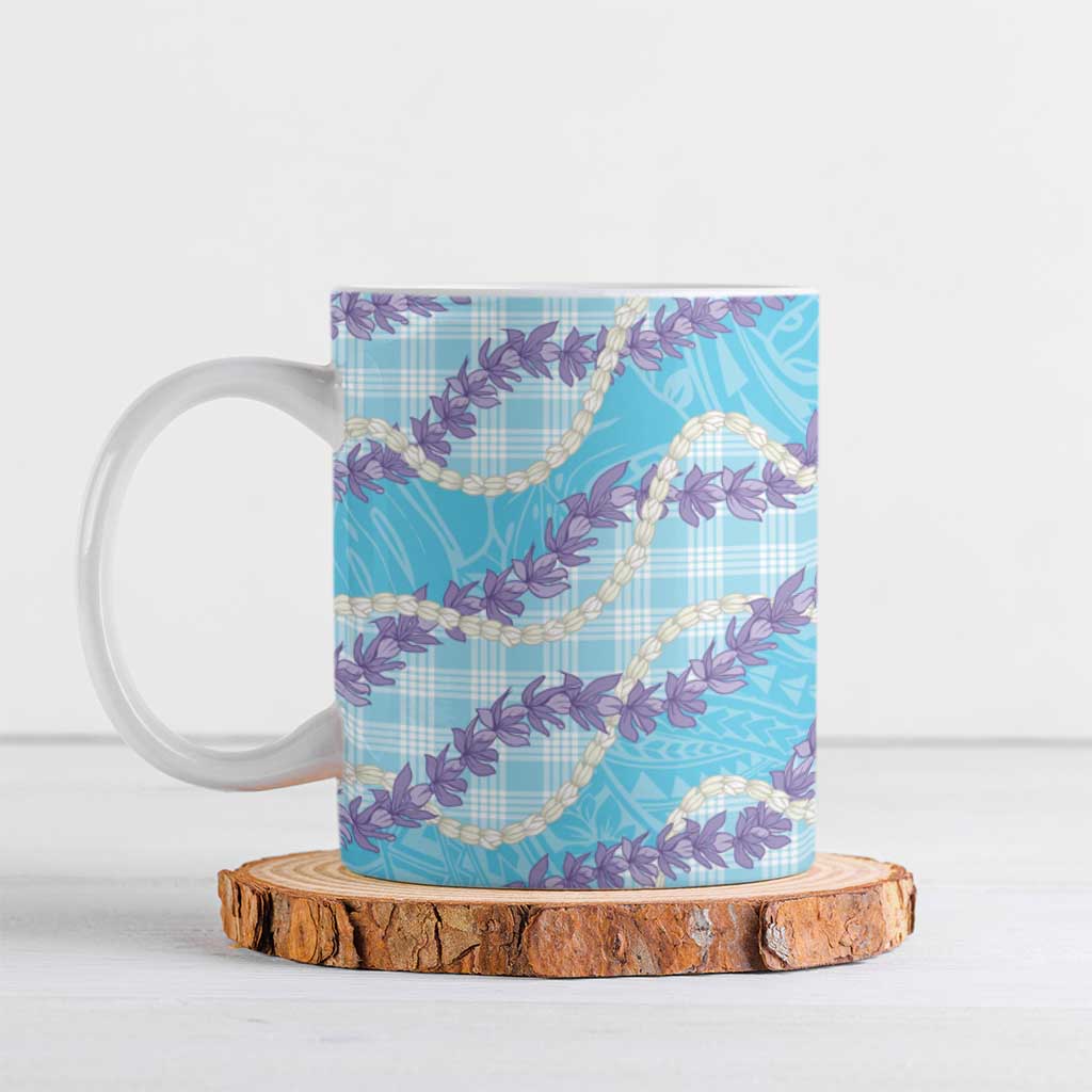 Blue Hawaii Palaka Honohono Pikake Ceramic Mug Hawaiian Orchid Lei Polynesian Pattern LT14 Blue - Polynesian Pride