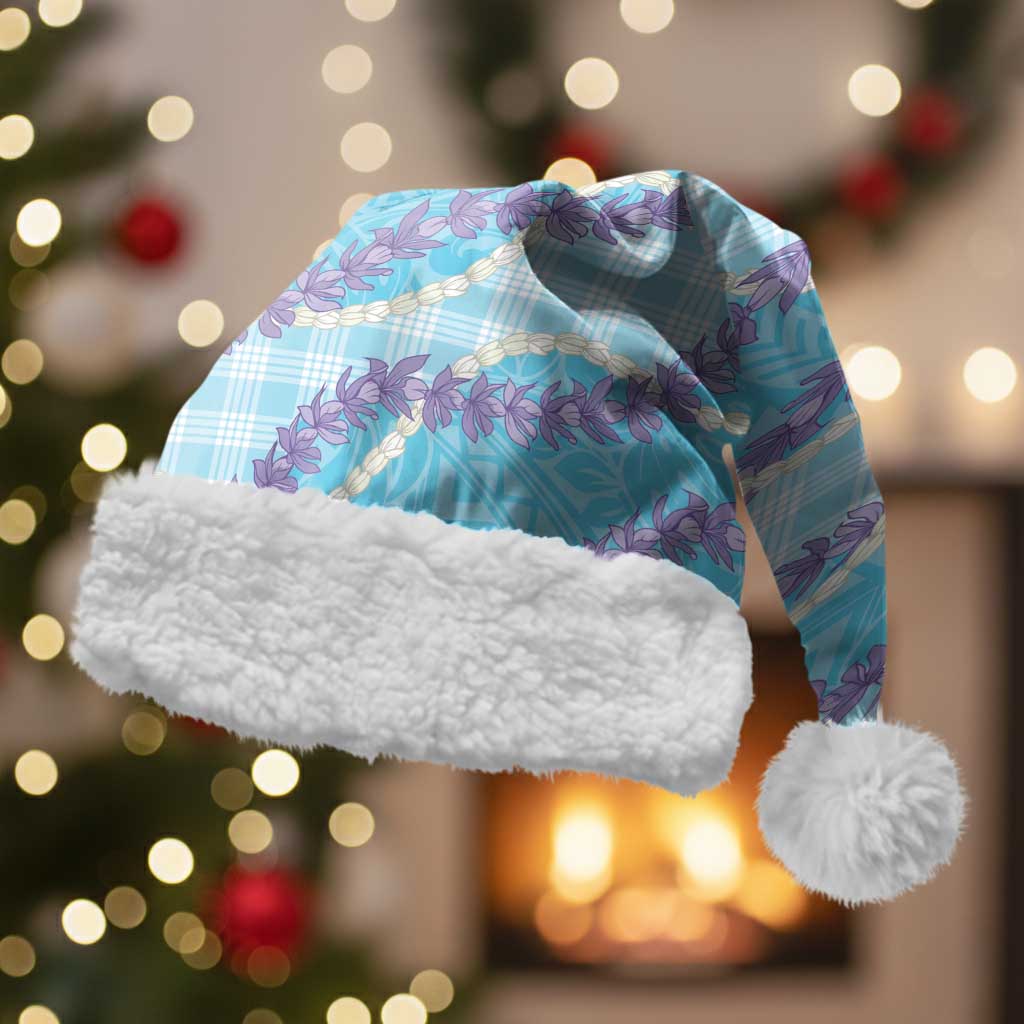 Blue Hawaii Palaka Honohono Pikake Christmas Santa Hat Hawaiian Orchid Lei Polynesian Pattern LT14 With Fur Blue - Polynesian Pride