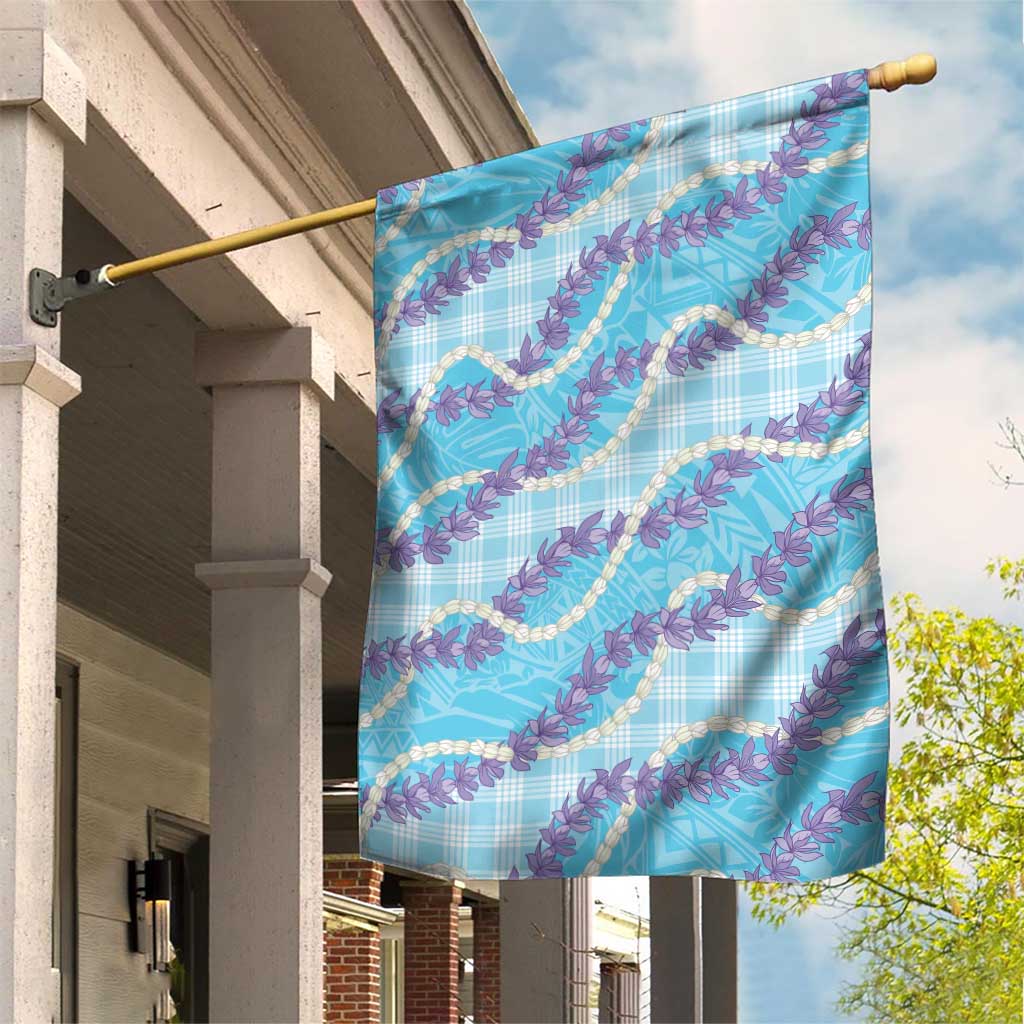 Blue Hawaii Palaka Honohono Pikake Garden Flag Hawaiian Orchid Lei Polynesian Pattern LT14 House Flag Blue - Polynesian Pride