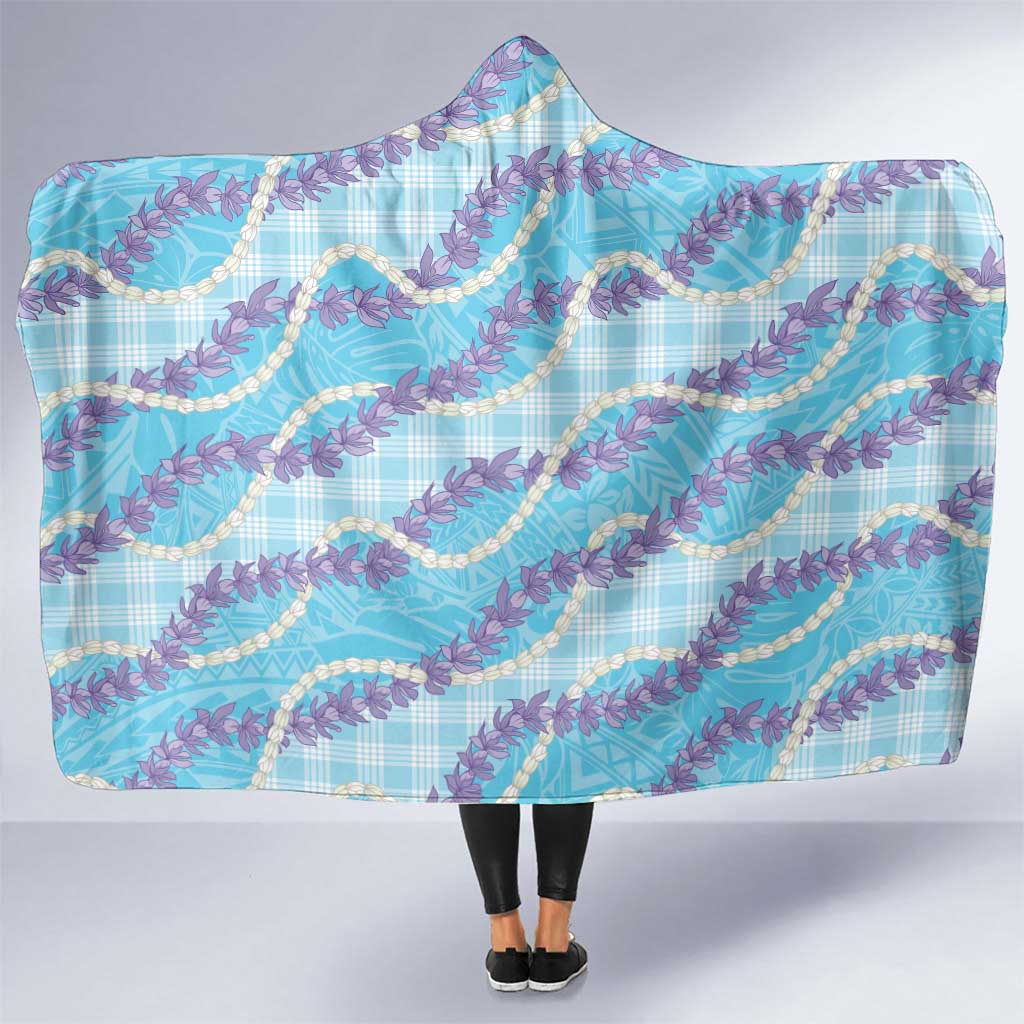 Blue Hawaii Palaka Honohono Pikake Hooded Blanket Hawaiian Orchid Lei Polynesian Pattern LT14 One Size Blue - Polynesian Pride
