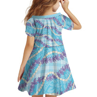 Blue Hawaii Palaka Honohono Pikake Kid Short Sleeve Dress Hawaiian Orchid Lei Polynesian Pattern LT14 - Polynesian Pride