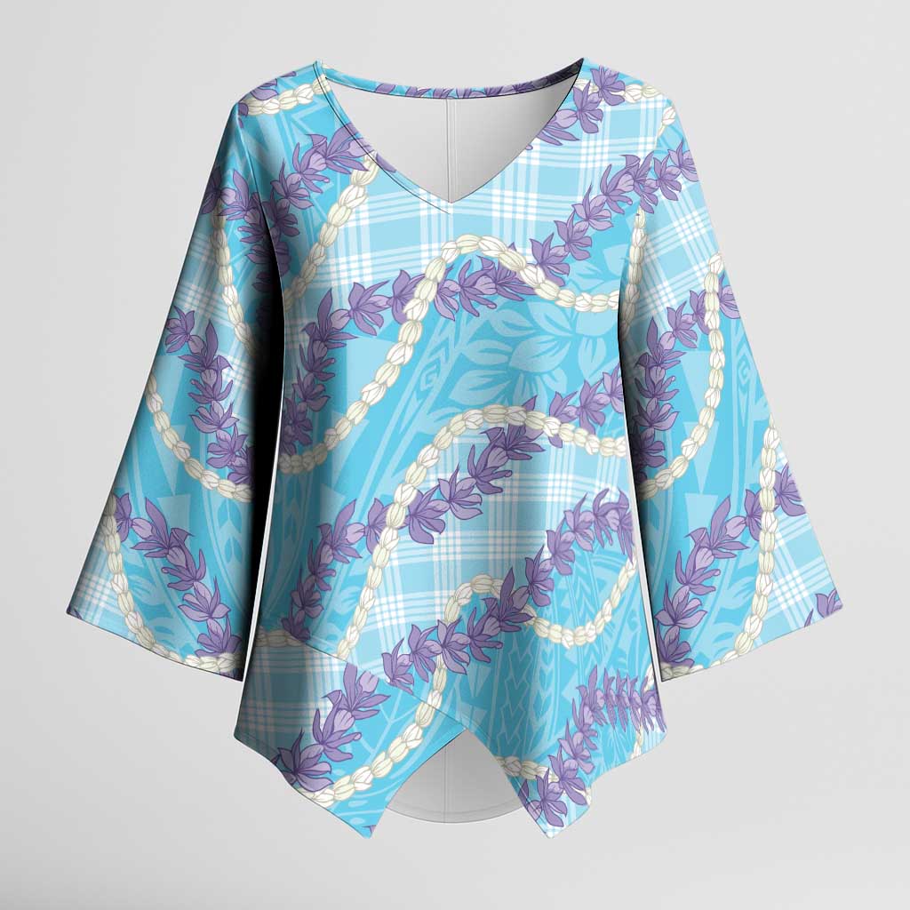 Blue Hawaii Palaka Honohono Pikake Kimono Sleeve Blouse Hawaiian Orchid Lei Polynesian Pattern LT14 Female Blue - Polynesian Pride