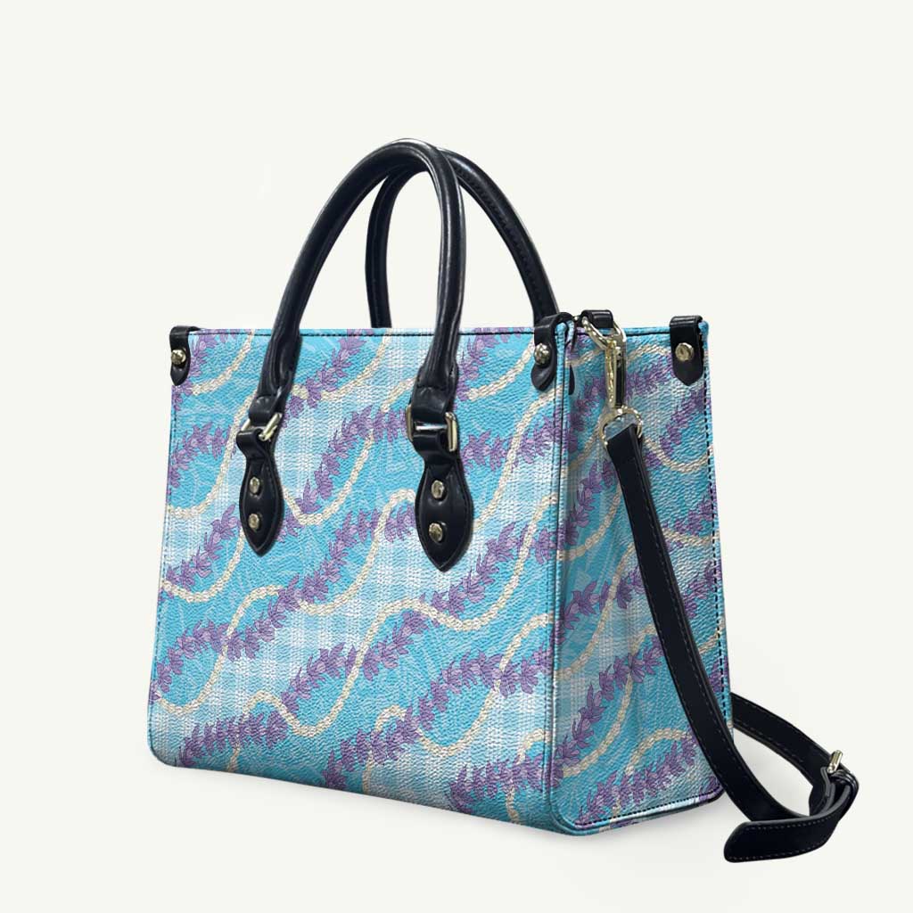 Blue Hawaii Palaka Honohono Pikake Leather Bag Hawaiian Orchid Lei Polynesian Pattern LT14 Blue - Polynesian Pride