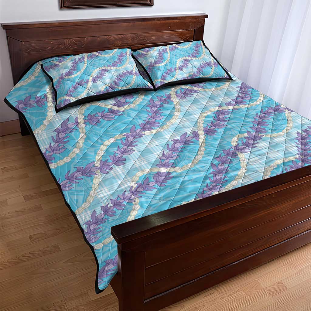 Blue Hawaii Palaka Honohono Pikake Quilt Bed Set Hawaiian Orchid Lei Polynesian Pattern LT14 - Polynesian Pride