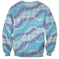 Blue Hawaii Palaka Honohono Pikake Sweatshirt Hawaiian Orchid Lei Polynesian Pattern LT14 Unisex Blue - Polynesian Pride