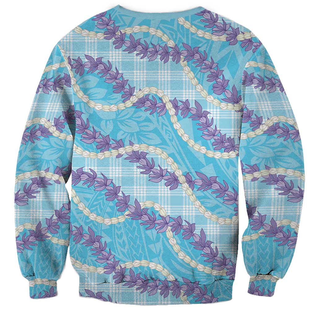 Blue Hawaii Palaka Honohono Pikake Sweatshirt Hawaiian Orchid Lei Polynesian Pattern LT14 - Polynesian Pride