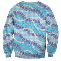 Blue Hawaii Palaka Honohono Pikake Sweatshirt Hawaiian Orchid Lei Polynesian Pattern LT14 - Polynesian Pride