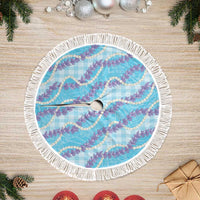 Blue Hawaii Palaka Honohono Pikake Tree Skirt Hawaiian Orchid Lei Polynesian Pattern LT14 Fringed Blue - Polynesian Pride