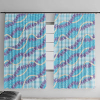 Blue Hawaii Palaka Honohono Pikake Window Curtain Hawaiian Orchid Lei Polynesian Pattern LT14 With Hooks Blue - Polynesian Pride