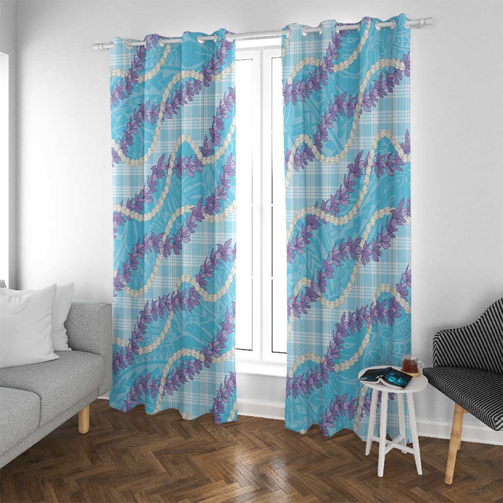Blue Hawaii Palaka Honohono Pikake Window Curtain Hawaiian Orchid Lei Polynesian Pattern LT14 With Grommets Blue - Polynesian Pride